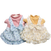 Printsessi koerakassi soe kleit lille- ja vibukujundusega kutsika sügis/talve mantli komplekt emasele koerale kassile