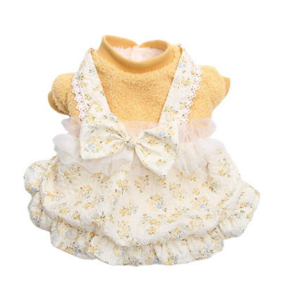 Printsessi koerakassi soe kleit lille- ja vibukujundusega kutsika sügis/talve mantli komplekt emasele koerale kassile