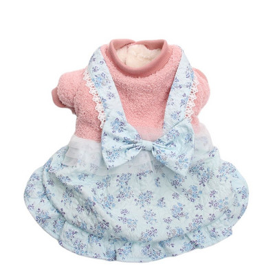 Printsessi koerakassi soe kleit lille- ja vibukujundusega kutsika sügis/talve mantli komplekt emasele koerale kassile