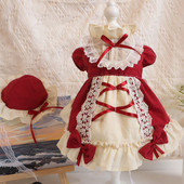 Vintage mood lemmikloomade koerte kasside riided käsitsi valmistatud puuvillane punane vibu Lolita pitsist õukonna printsessi kleit väikesele keskmisele koerale kutsika riided