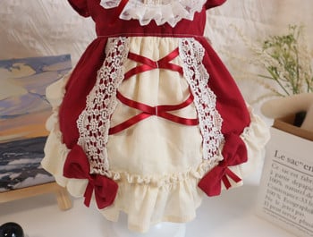 Vintage μόδας για κατοικίδια σκύλους για γάτα Χειροποίητα ρούχα από βαμβακερό κόκκινο φιόγκο Lolita δαντέλα φόρεμα πριγκίπισσας για μικρό μεσαίο σκύλο Ρούχα για κουτάβι