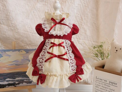 Vintage mood lemmikloomade koerte kasside riided käsitsi valmistatud puuvillane punane vibu Lolita pitsist õukonna printsessi kleit väikesele keskmisele koerale kutsika riided