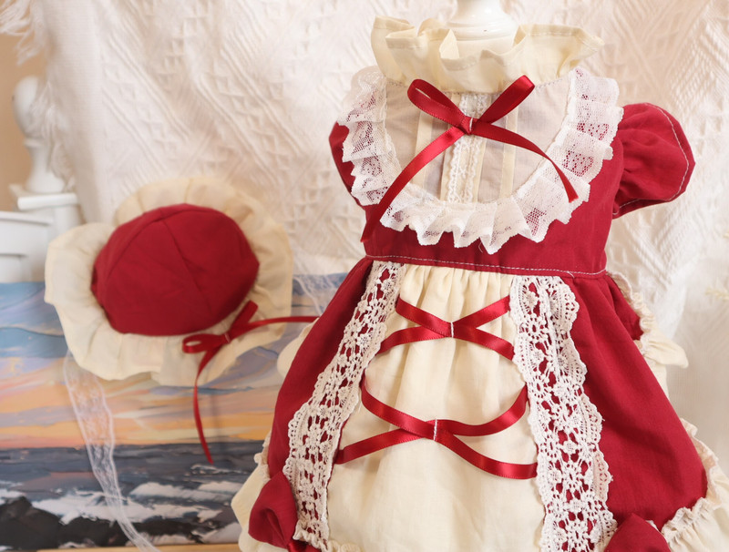Vintage mood lemmikloomade koerte kasside riided käsitsi valmistatud puuvillane punane vibu Lolita pitsist õukonna printsessi kleit väikesele keskmisele koerale kutsika riided