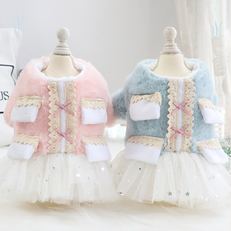 Šilta rudeninė šunų suknelė Paltas Tiulis apatinis naminių šunų drabužiai Bowknot Minkšti meškiuko pudelio drabužiai XS SML XL