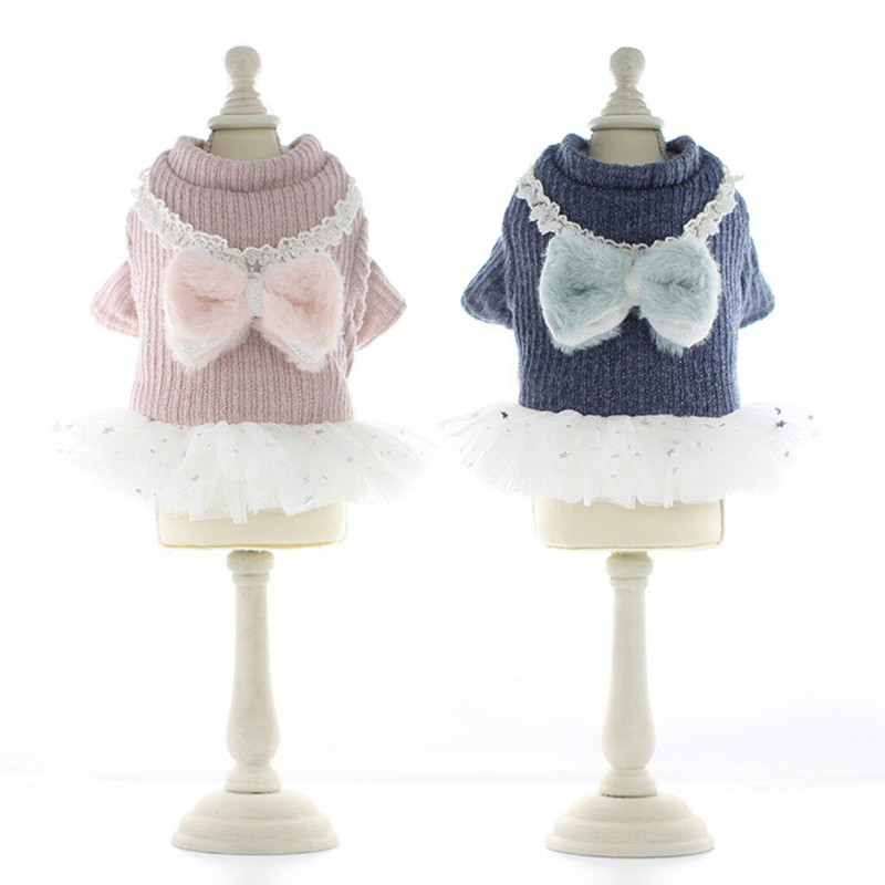 Šilta rudeninė šunų suknelė Paltas Tiulis apatinis naminių šunų drabužiai Bowknot Minkšti meškiuko pudelio drabužiai XS SML XL