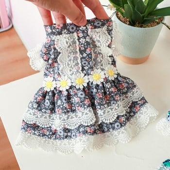 Λουλουδάδικα καλοκαιρινά ρούχα για μικρά σκυλιά Δαντέλα με κοντό μανίκι Ροζ Σφίγγα Φορέματα για γάτες Πριγκίπισσα για πάρτι Ρούχα για κατοικίδια που αναπνέουν