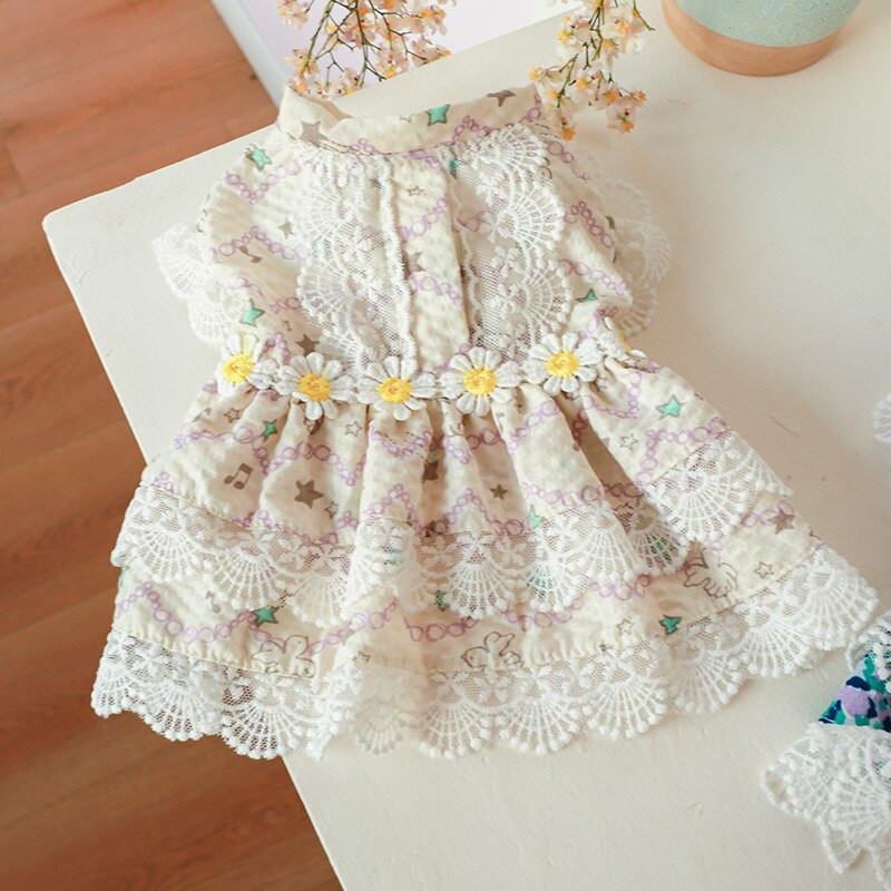 Kvetinové letné oblečenie pre malých psov s krátkym rukávom, čipkované ružové šaty sfingy pre mačky, princeznovské párty oblečenie, priedušné oblečenie pre domáce zvieratá