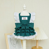 Jarné letné oblečenie pre mačky a psy, tenká sukňa, malé stredne veľké psy, zelená bodkovaná sukňa s ramienkami, princeznovský štýl, oblečenie pre domáce zvieratá, mačky