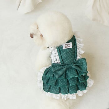 Άνοιξη Καλοκαίρι Ρούχα για γάτες και σκύλους Λεπτή φούστα Μικρή μεσαίου μεγέθους σκύλος Πράσινη πουά λουράκι Φούστα Princess Style Pet Cat Ρούχα