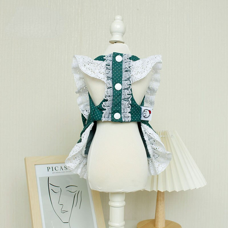 Jarné letné oblečenie pre mačky a psy, tenká sukňa, malé stredne veľké psy, zelená bodkovaná sukňa s ramienkami, princeznovský štýl, oblečenie pre domáce zvieratá, mačky