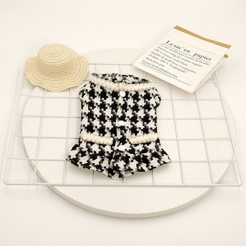 Must valge ruuduline kleit Koerariided Mantel Koerad Riided Lemmikloomarõivad Luksuslikud Armsad Sügis Talv Yorkies Prints Tüdruk Ropa Para Perro