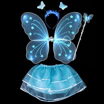4 τμχ γιλέκο κατοικίδιων ζώων Cosplay Ρούχα Fairy Princess Παιδικά σετ κοστουμιών Ραβδί φτερά πεταλούδας Ραβδί κεφαλής Tutu Φούστα κατοικίδια Παιδικά προϊόντα