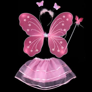 4Pcs Pet Cosplay Vest Дрехи Приказна принцеса Детски костюми Комплекти Butterfly Wings Wand Band Head Tutu Skirt Pets Kids Supply Product