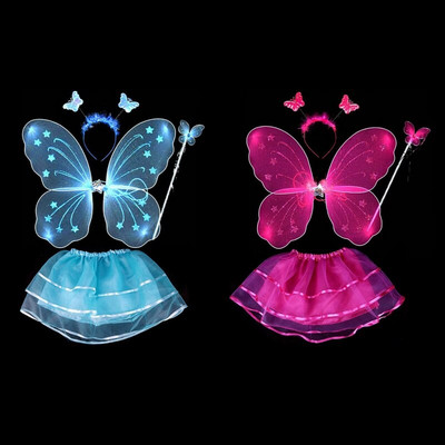 4 buc. Vestă Cosplay pentru animale de companie Seturi de costume pentru copii, prințesă zână, aripi de fluture, baghetă, bandă pentru cap, fustă tutu, animale de companie, produse de aprovizionare pentru copii