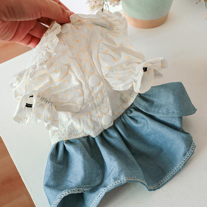 Moekas kaisukoera kleit Stiilne armas polüestrist lemmiklooma seelik Täpilise kaelaga karukoera printsessi kleit õue