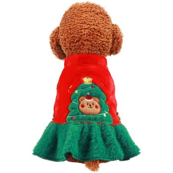 Дрехи за домашни любимци Коледа Нова година Есен и зима Плюс кадифено топло облекло за кученца Малки средни кучета ChristmasTree Bear Skirt