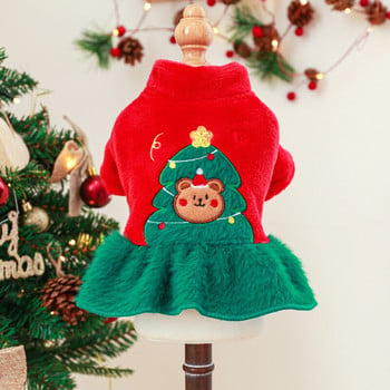 Дрехи за домашни любимци Коледа Нова година Есен и зима Плюс кадифено топло облекло за кученца Малки средни кучета ChristmasTree Bear Skirt