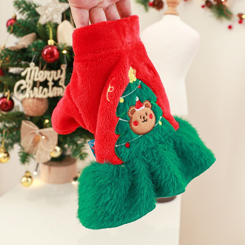 Ρούχα για κατοικίδια Χριστουγεννιάτικη Πρωτοχρονιά Φθινόπωρο και Χειμώνας Plus Velvet ζεστά ρούχα για κουτάβια Μικρά μεσαία σκυλιά Χριστουγεννιάτικο δέντρο αρκουδάκι