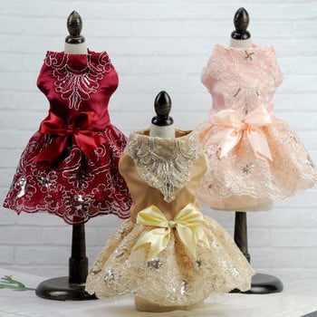 Καλοκαιρινά ρούχα για κουτάβια Πολυτελή κεντήματα γάμου πριγκίπισσα φορέματα για μικρά σκυλιά Pomeranian Yorkie Doggy ρούχα για γάτα