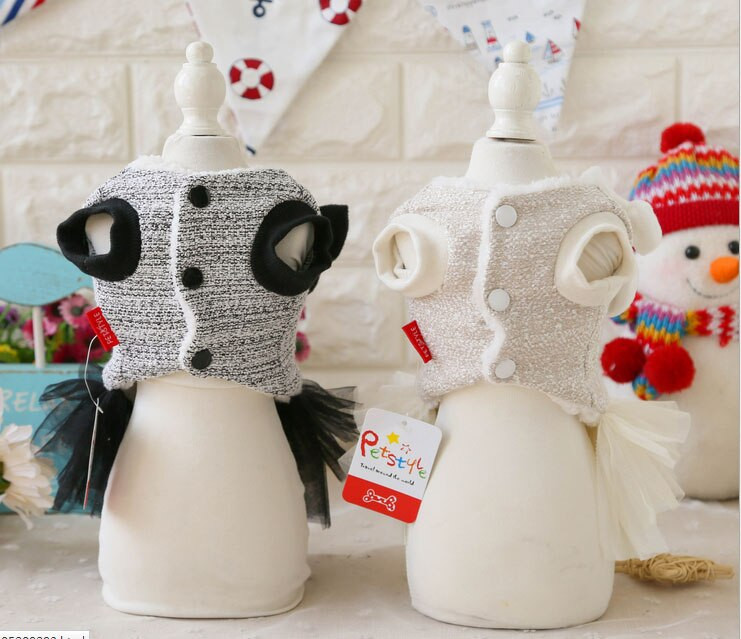 Módne svadobné párty dievčatá domáce zvieratá šaty zimný teplý hrubý kabát s mašľou samica Yorkshire Chihuahuwa jeseň/zima oblečenie pre mačku a psa