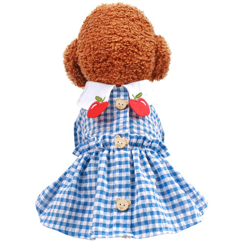 Oblečenie pre psov Jarné letné šaty s výstrihom z jablka, princezná, mriežka, šteňa, roztomilá sukňa, ležérny kabát Tutu, šaty pre malých psov