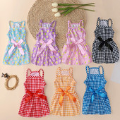 Φούστα για κατοικίδια Καρό φιόγκους Φόρεμα για σκύλους Καλοκαιρινό λεπτό φόρεμα πριγκίπισσας Φούστα πουά για τσιουάουα Teddy Pomeranian Dog Cat Suspender φούστα