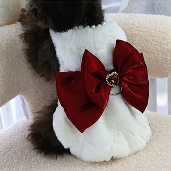 Φόρεμα Pet Princess Φθινόπωρο Χειμώνας Μικρό σκυλί Ζεστό παλτό Γλυκιά βελούδινη φούστα Χαριτωμένο φιόγκο Πολυτελή ρούχα σχεδιαστών για κουτάβι γατάκι μαλλί γιλέκο