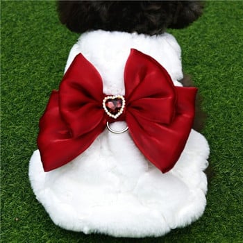 Φόρεμα Pet Princess Φθινόπωρο Χειμώνας Μικρό σκυλί Ζεστό παλτό Γλυκιά βελούδινη φούστα Χαριτωμένο φιόγκο Πολυτελή ρούχα σχεδιαστών για κουτάβι γατάκι μαλλί γιλέκο