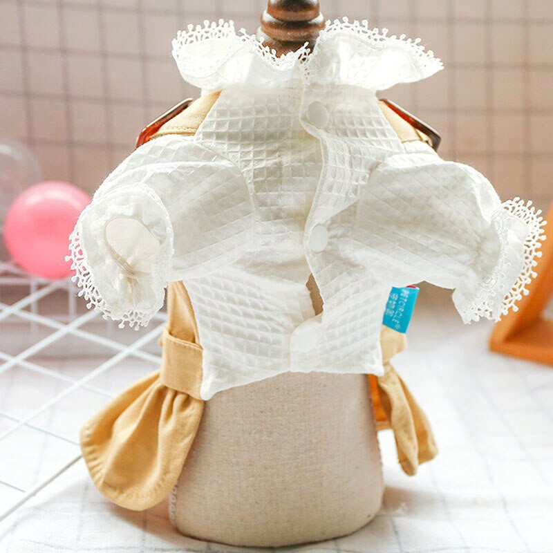 Pekný pár oblečenia pre psov Kahai čipkované tričko pre psov, retro spodný kabát pre malé psy Chiwawa šteniatka, trenčkoty