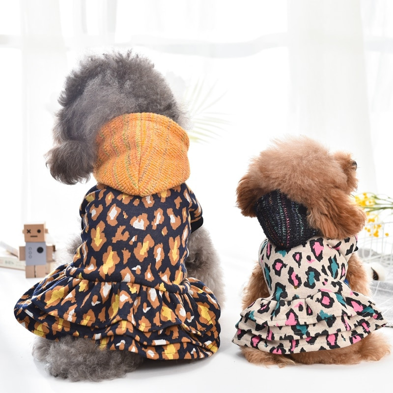 Leopardí klobúk s blingom, šaty pre psov pre malé psy, jeseň a zima, oblečenie pre domáce zvieratá, mikina s kapucňou, oblečenie pre mačky, mopslíky, pomeranian, schnauzer, doplnky