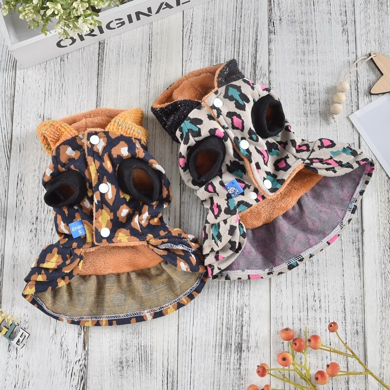 Leopardí klobúk s blingom, šaty pre psov pre malé psy, jeseň a zima, oblečenie pre domáce zvieratá, mikina s kapucňou, oblečenie pre mačky, mopslíky, pomeranian, schnauzer, doplnky