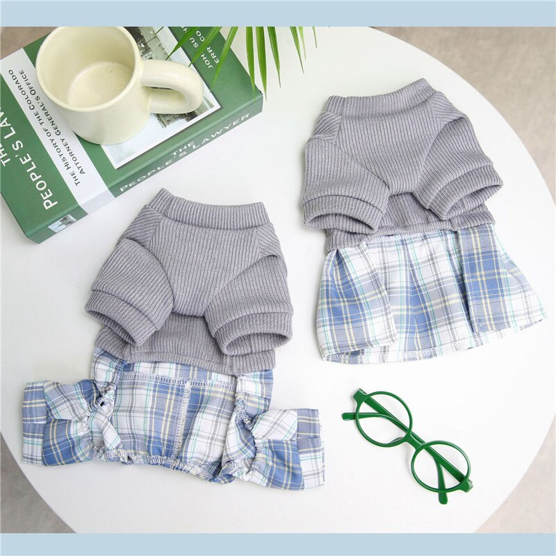 Seria gri Haine pentru câini Toamnă Cățeluș Rochie cu glugă pentru câini de talie mică Pomeranian Cuplu De Costum Salopetă de pisică Rochii de cămașă tricotate