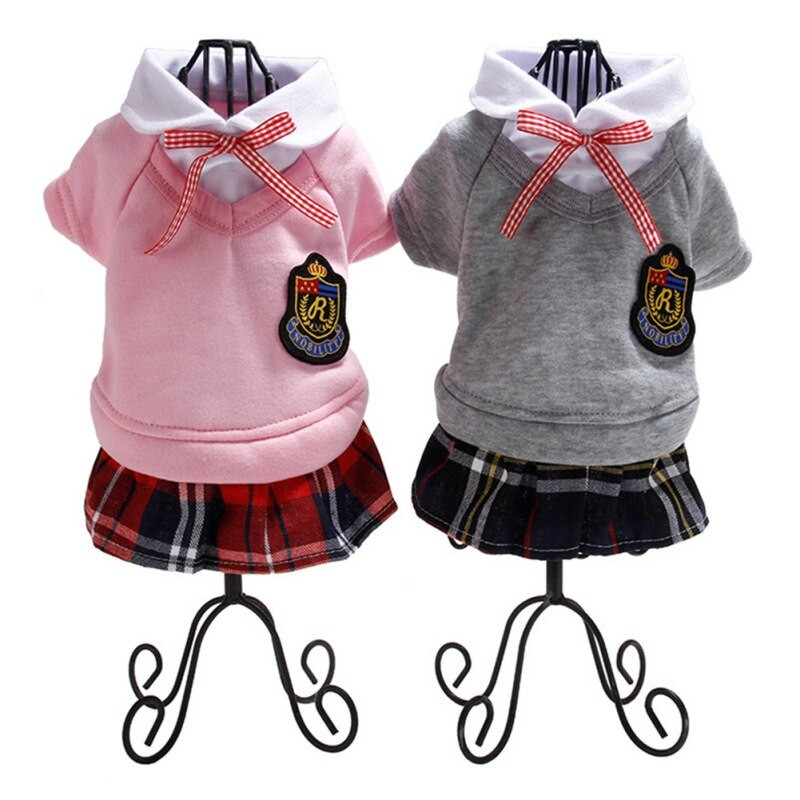 Lemmikloomade rõivad Koerte riided Õde ülikond ülikoolilinnaku stiili armastajate rõivad väikese koera kutsika ruuduline tüdruku koerakleit ja kapuuts