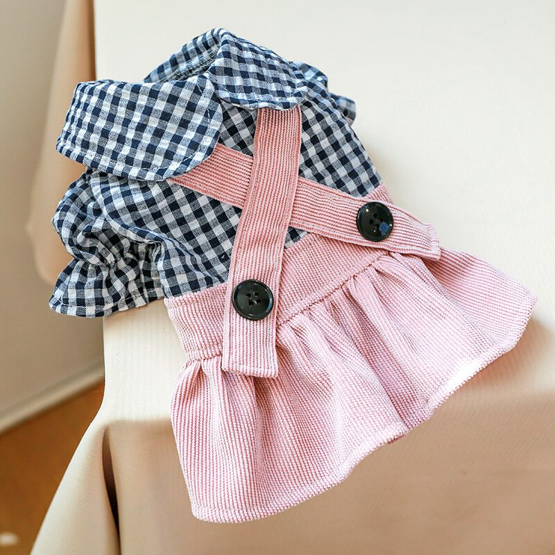 PETCIRCLE Haine pentru câini Rochie în carouri cu nasturi negri pentru câini de talie mică, mijlocie, pisică, primăvară, vară, îmbrăcăminte pentru animale de companie, consumabile pentru câini, fustă