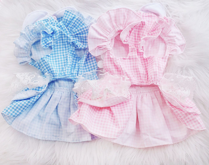 Princeznovské šaty pre psa a mačku s kockovaným a kvetinovým vzorom, sukňa pre domáce zvieratá, oblečenie na jar/leto