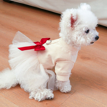 Ρούχα για σκύλους κατοικίδιων ζώων Φόρεμα χειμωνιάτικο ζεστό φιόγκο πριγκίπισσας Εορταστική φούστα με δαντέλα με γάζα για φθινόπωρο Φούστα για σκύλους Pet puppy ρούχα