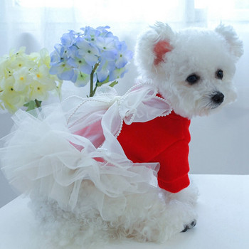 Ρούχα για σκύλους κατοικίδιων ζώων Φόρεμα χειμωνιάτικο ζεστό φιόγκο πριγκίπισσας Εορταστική φούστα με δαντέλα με γάζα για φθινόπωρο Φούστα για σκύλους Pet puppy ρούχα
