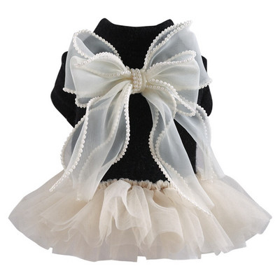 Oblečenie pre domáce zvieratá, psy a mačky, zimné teplé šaty, princezná s mašľou, slávnostná perleťová čipkovaná gázová sukňa na jesennú sukňu pre psov, psy, šteňatá, oblečenie