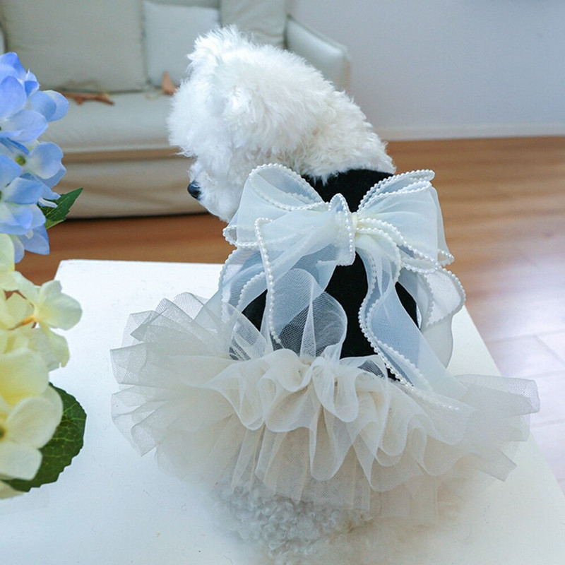 Oblečenie pre domáce zvieratá, psy a mačky, zimné teplé šaty, princezná s mašľou, slávnostná perleťová čipkovaná gázová sukňa na jesennú sukňu pre psov, psy, šteňatá, oblečenie