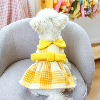 2021 Ζεστά ρούχα πριγκίπισσας για σκύλους Tartan κούκλα φοιτητικής γιακά με παπιγιόν καρό μάλλινο φόρεμα για σκύλους Φόρεμα σκυλιών