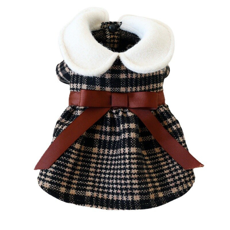 2021 Tartan haine calde de prințesă pentru câini, guler pentru păpuși pentru studenți, rochie din lână cu fundă, pentru câini, rochie pentru câini