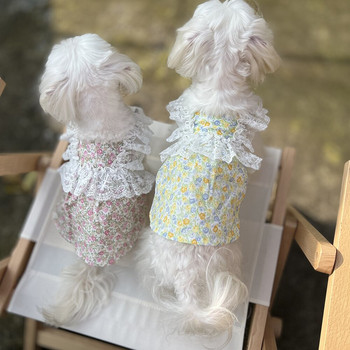 Floral άνετα ρούχα για κουτάβι Εξαιρετικά ελαφριά ολόσωμη φόρμα για σκύλους δαντέλα με κουκούλα για κατοικίδια Φόρεμα γενεθλίων για μικρά σκυλιά Παλτό γατούλα πατημασιά
