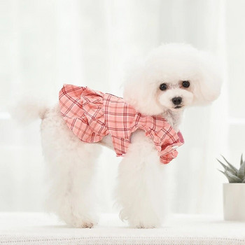 Καρό φούστα σε στυλ Dog Princess με σχοινί έλξης με λουράκι στήθους Χαριτωμένο κούκλα παπιγιόν φόρεμα για σκύλους Ρούχα για μικρά σκυλιά κατοικίδια