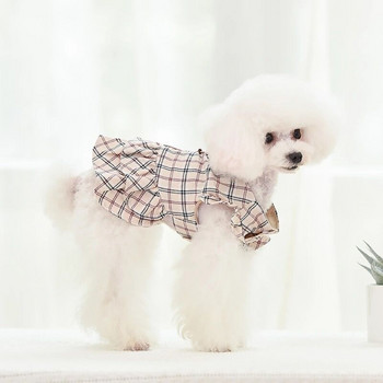 Καρό φούστα σε στυλ Dog Princess με σχοινί έλξης με λουράκι στήθους Χαριτωμένο κούκλα παπιγιόν φόρεμα για σκύλους Ρούχα για μικρά σκυλιά κατοικίδια
