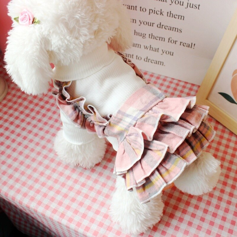 Triibuline kleit Lemmikloomade riided Koerad Lapitehnika Seelik Koerariietele Trüki kostüüm Bichon Armas Sügis Talv Gary Tüdruk Kaelarihm Perro