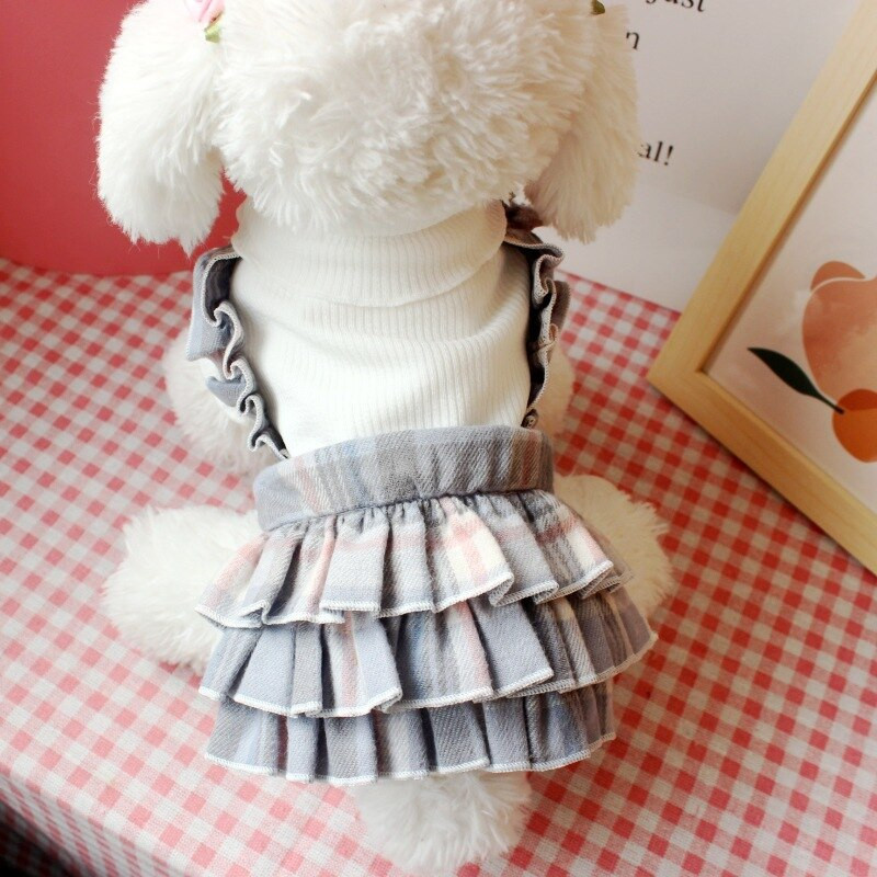 Triibuline kleit Lemmikloomade riided Koerad Lapitehnika Seelik Koerariietele Trüki kostüüm Bichon Armas Sügis Talv Gary Tüdruk Kaelarihm Perro