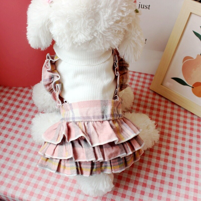 Triibuline kleit Lemmikloomade riided Koerad Lapitehnika Seelik Koerariietele Trüki kostüüm Bichon Armas Sügis Talv Gary Tüdruk Kaelarihm Perro