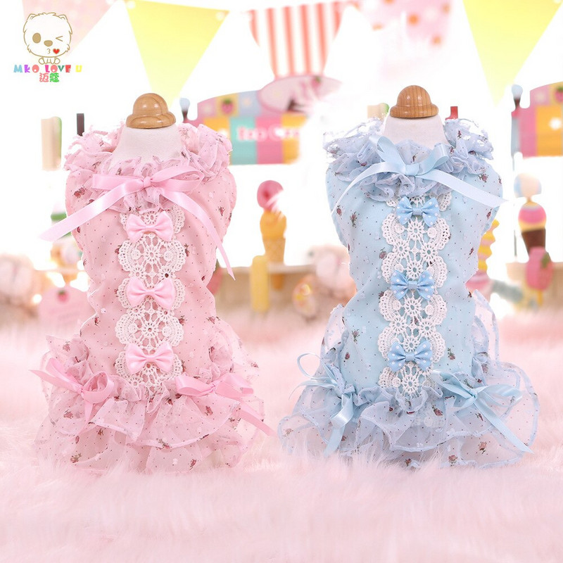 Väikeste koerte riided Pulmakleit Lemmikloomarõivad Koertele ja Kassidele Prindi Kassipits Seelik Suvekleidid Kutsika Printsessi Kostüüm Roosa