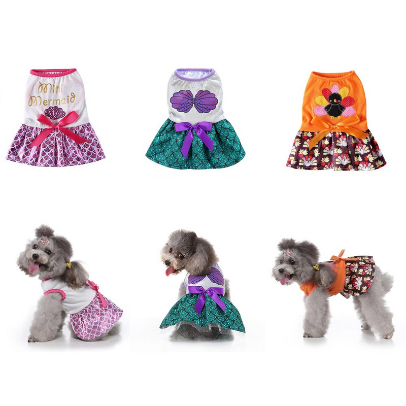 Vtipný halloweensky kostým pre psov, šaty, pruhované morské panny, oblečenie, vianočná sukňa, kabát, šaty s klobúkom pre Pomeranian