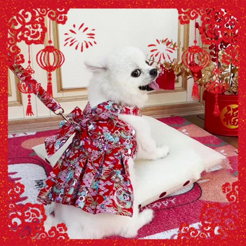 Καλοκαιρινή φλοράλ φούστα για σκύλους Φόρεμα για σκύλους που ταιριάζουν με λουρί για μικρά σκυλιά Φούστα Spring Princess Dog Νυφικά York Ρούχα